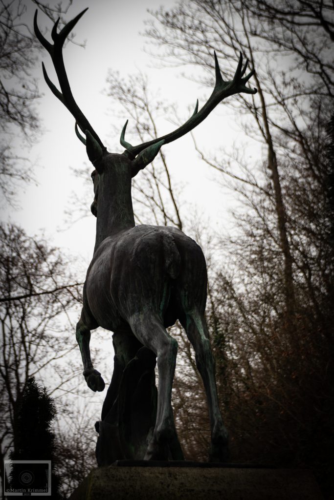Sculpture of a jumping stag